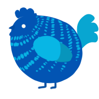 A ultramarine and cerulean chicken with a bar pattern