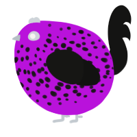 A amethyst and black chicken with a speckle pattern