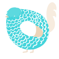 A aqua and cream chicken with a lace pattern