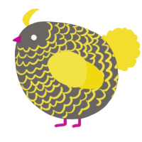 A grey and yellow chicken with a lace pattern
