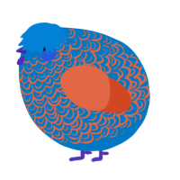A sapphire and vermilion chicken with a double-lace pattern
