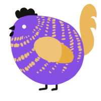 A blurple and honey chicken with a bar pattern