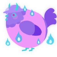 A lavender and blurple chicken with a head pattern