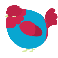A cerulean and crimson chicken with a head pattern
