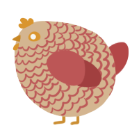 A beige and red chicken with a lace pattern