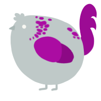 A silver and plum chicken with a neck-speckle pattern