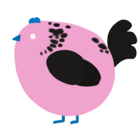 A pink and sable chicken with a neck-speckle pattern