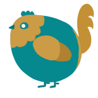 A teal and gold chicken with a head pattern