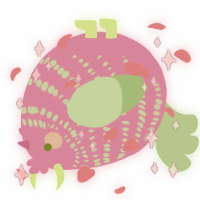 A pink and gluppy chicken with a bar pattern