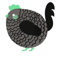 A grey and black chicken with a lace pattern