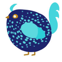 A navy and aqua chicken with a speckle pattern