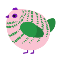 A rose and viridian chicken with a bar pattern