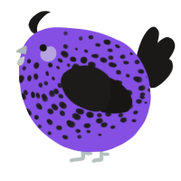 A blurple and sable chicken with a speckle pattern
