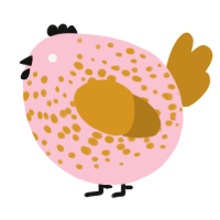 A rose and ochre chicken with a speckle pattern