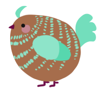 A brown and mint chicken with a bar pattern