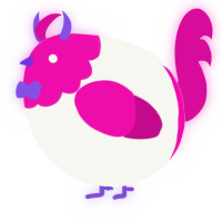 A white and fuchsia chicken with a head pattern