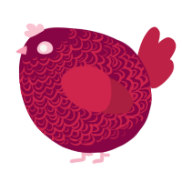 A maroon and crimson chicken with a double-lace pattern