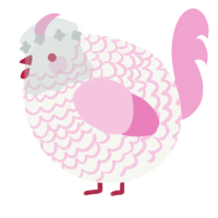 A white and pink chicken with a lace pattern