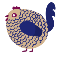 A beige and navy chicken with a lace pattern