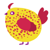 A yellow and crimson chicken with a speckle pattern