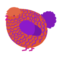 A vermilion and violet chicken with a lace pattern