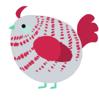 A mist and crimson chicken with a bar pattern