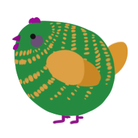 A viridian and orange chicken with a bar pattern