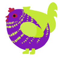 A violet and lime chicken with a bar pattern