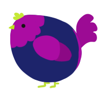 A navy and plum chicken with a head pattern