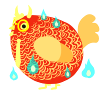 A red and beige chicken with a double-lace pattern