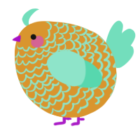 A orange and mint chicken with a lace pattern