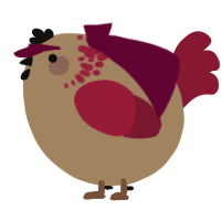 A beige and crimson chicken with a neck-speckle pattern
