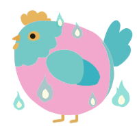 A orchid and sky chicken with a head pattern