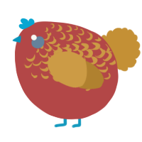 A red and gold chicken with a half-lace pattern