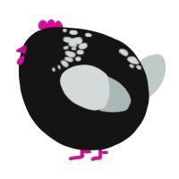 A black and silver chicken with a neck-speckle pattern