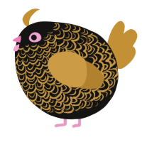 A black and gold chicken with a double-lace pattern
