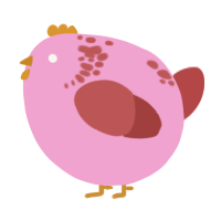 A pink and red chicken with a neck-speckle pattern