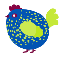 A ultramarine and lime chicken with a speckle pattern