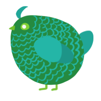 A viridian and turquoise chicken with a lace pattern