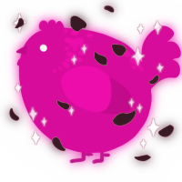 A fuchsia chicken with a neck-speckle pattern