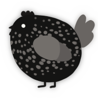 A black and grey chicken with a speckle pattern