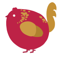 A crimson and gold chicken with a neck-speckle pattern