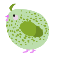A gluppy and chartreuse chicken with a speckle pattern