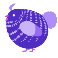 A indigo and lilac chicken with a bar pattern
