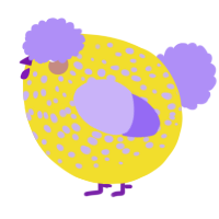 A yellow and lilac chicken with a speckle pattern