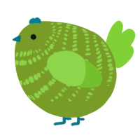 A chartreuse and grass chicken with a bar pattern