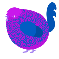 A amethyst and ultramarine chicken with a double-lace pattern