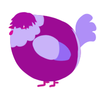 A plum and lilac chicken with a head pattern