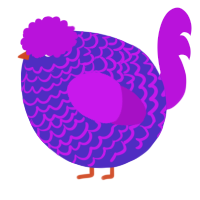 A indigo and amethyst chicken with a lace pattern