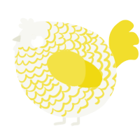 A white and yellow chicken with a lace pattern